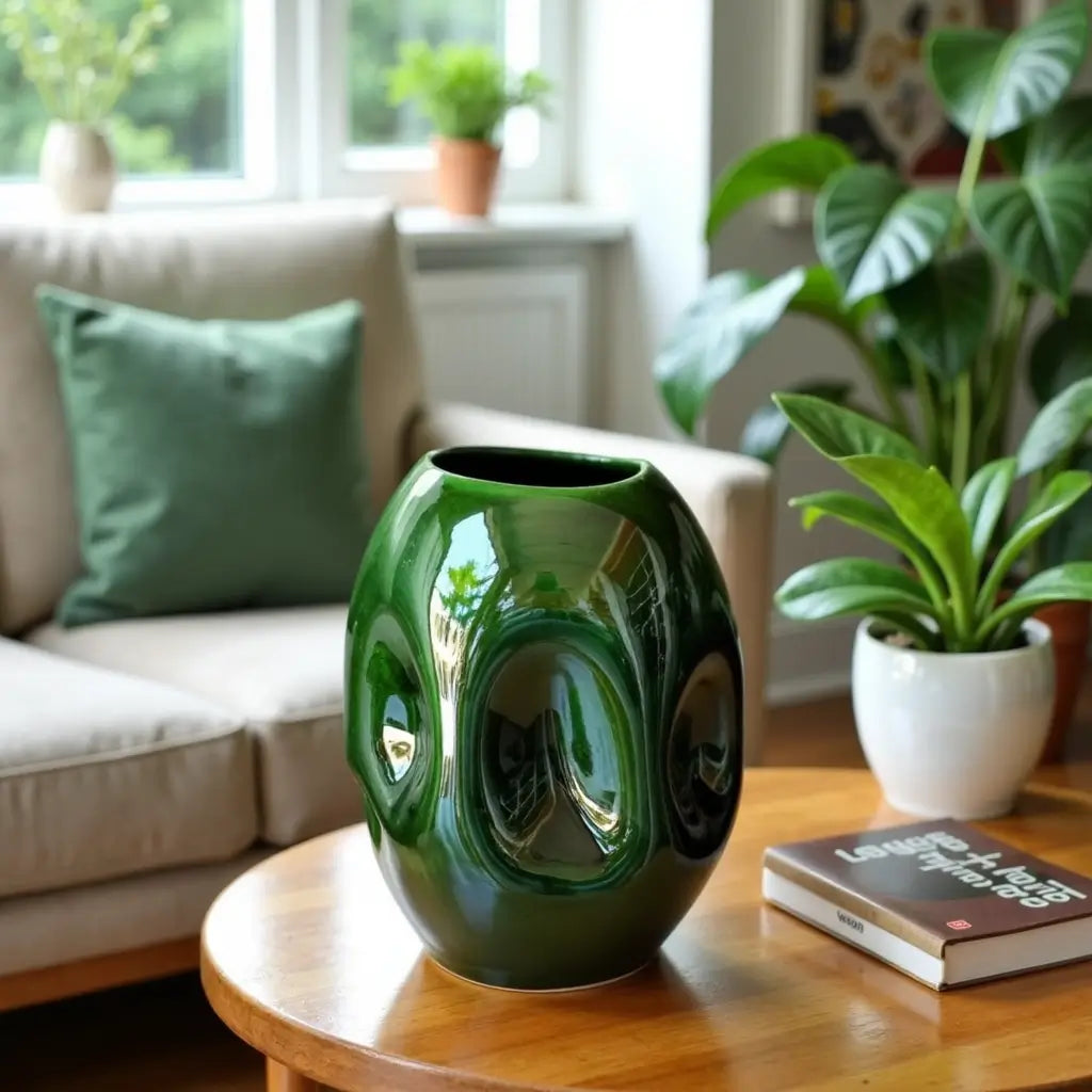 Emerald Green Sculptural Ceramic Vase – Contemporary Handmade Design image 7