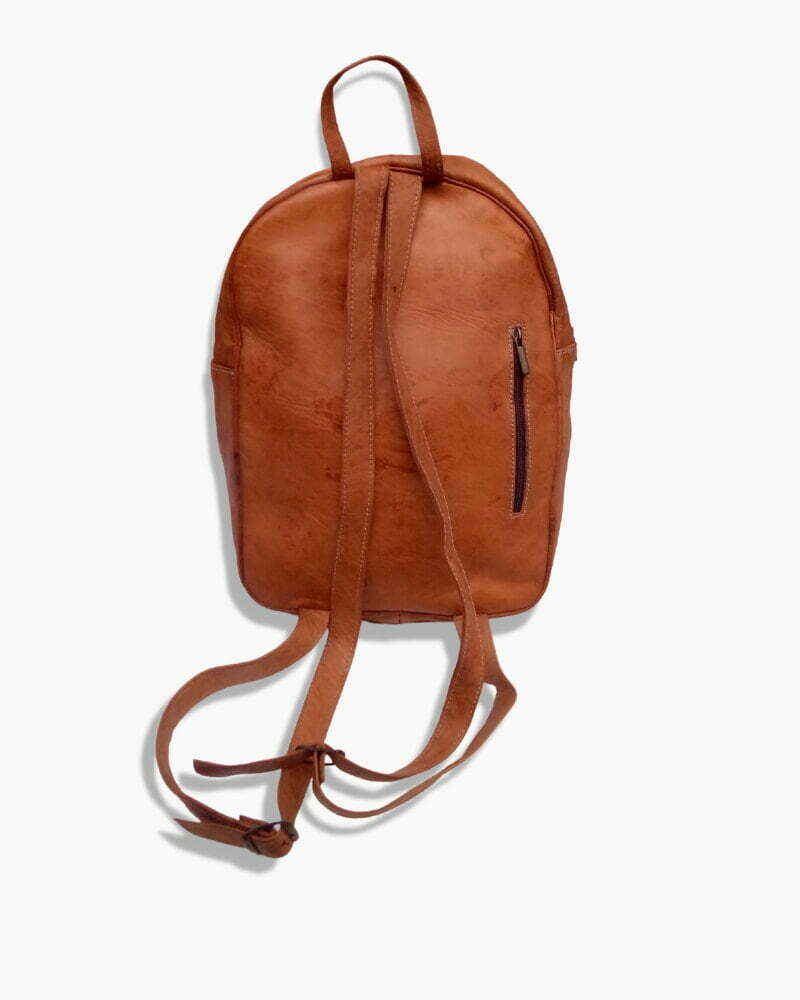 Sun-Embossed Cognac Leather Backpack – Handcrafted Laptop Bag image 11