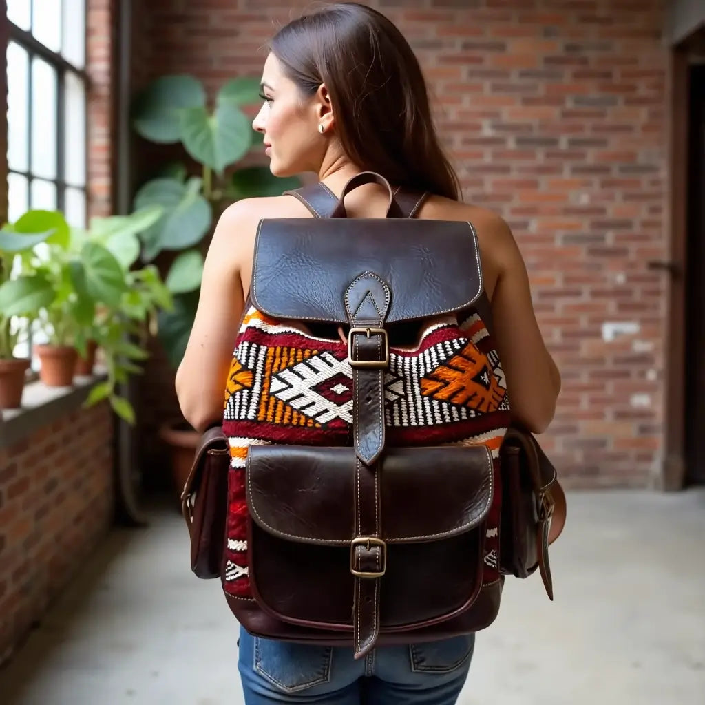 Atlas Leather & Kilim Backpack – Handcrafted Moroccan Travel Bag image 11