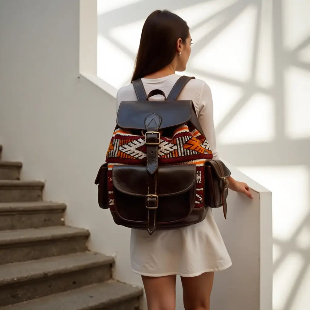 Atlas Leather & Kilim Backpack – Handcrafted Moroccan Travel Bag image 5