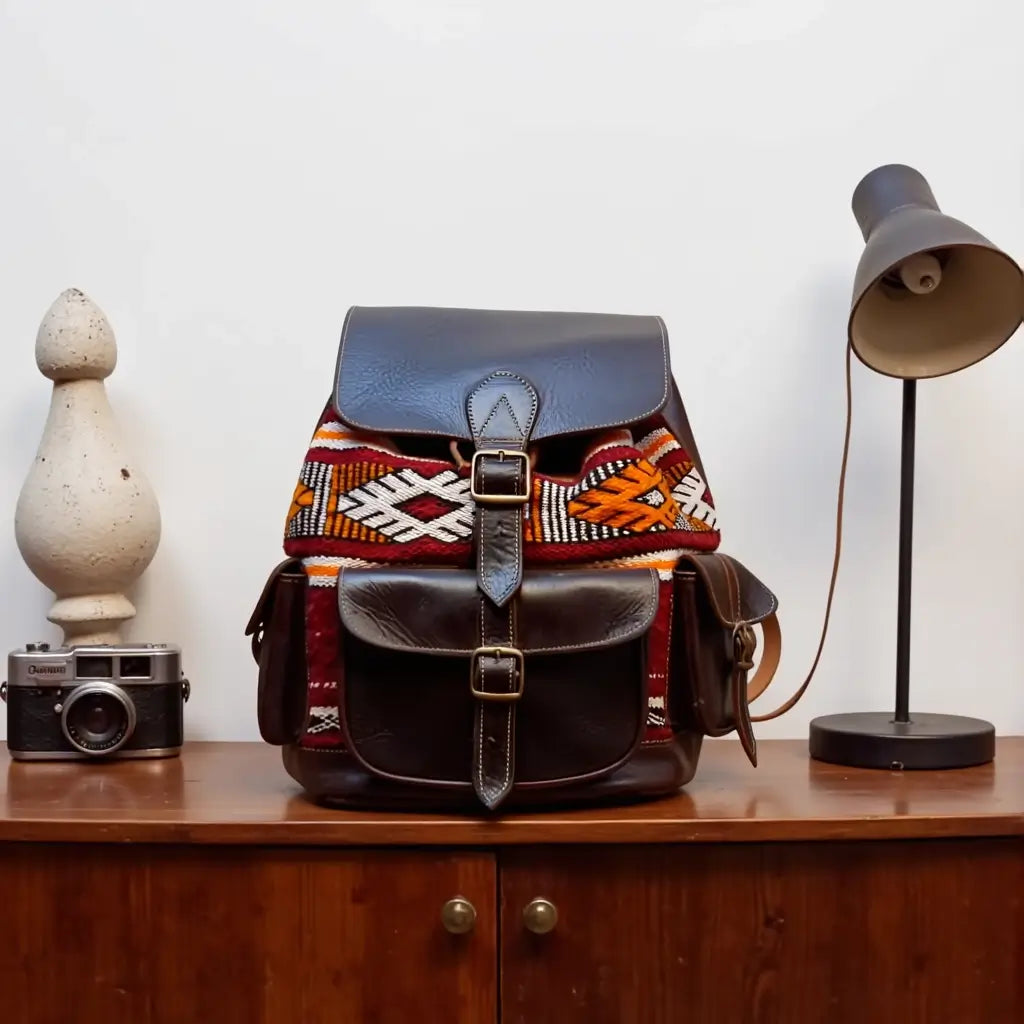 Atlas Leather & Kilim Backpack – Handcrafted Moroccan Travel Bag image 6