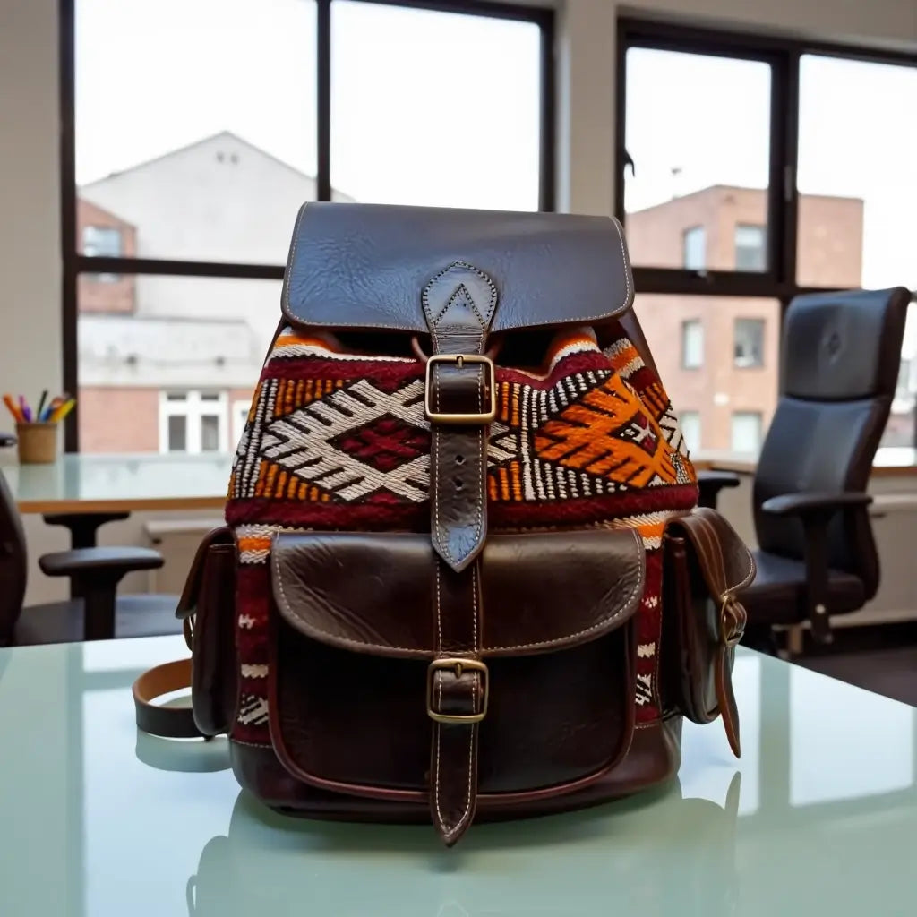 Atlas Leather & Kilim Backpack – Handcrafted Moroccan Travel Bag image 7