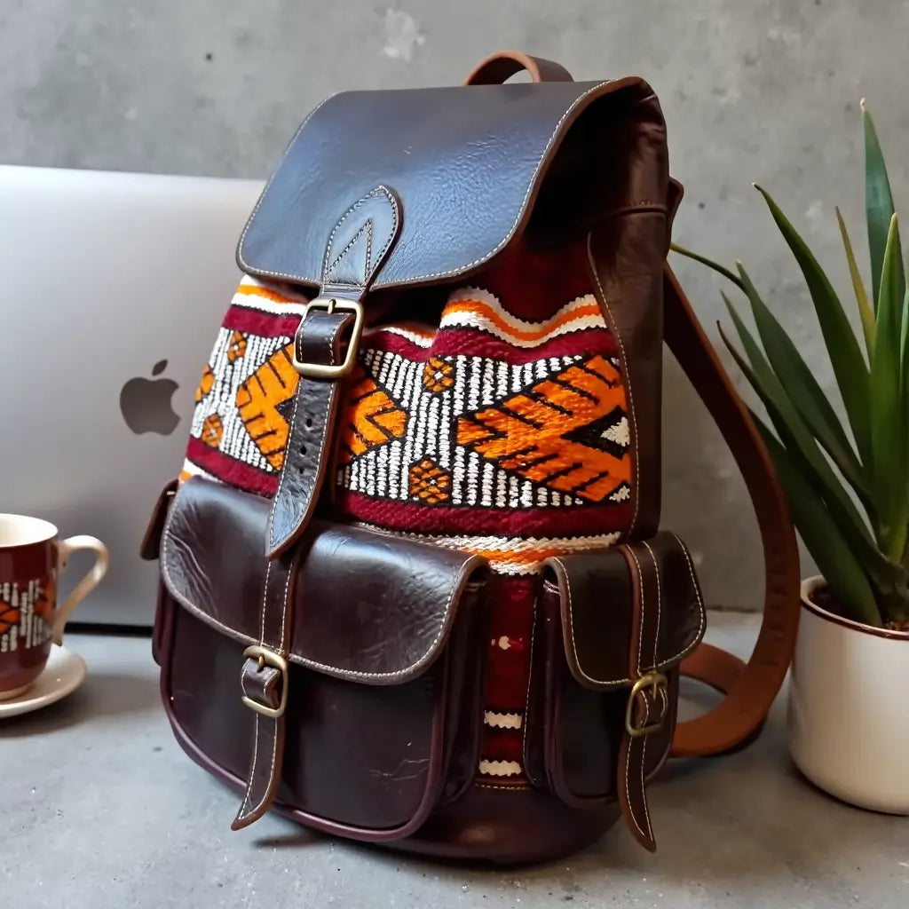 Atlas Leather & Kilim Backpack – Handcrafted Moroccan Travel Bag image 8