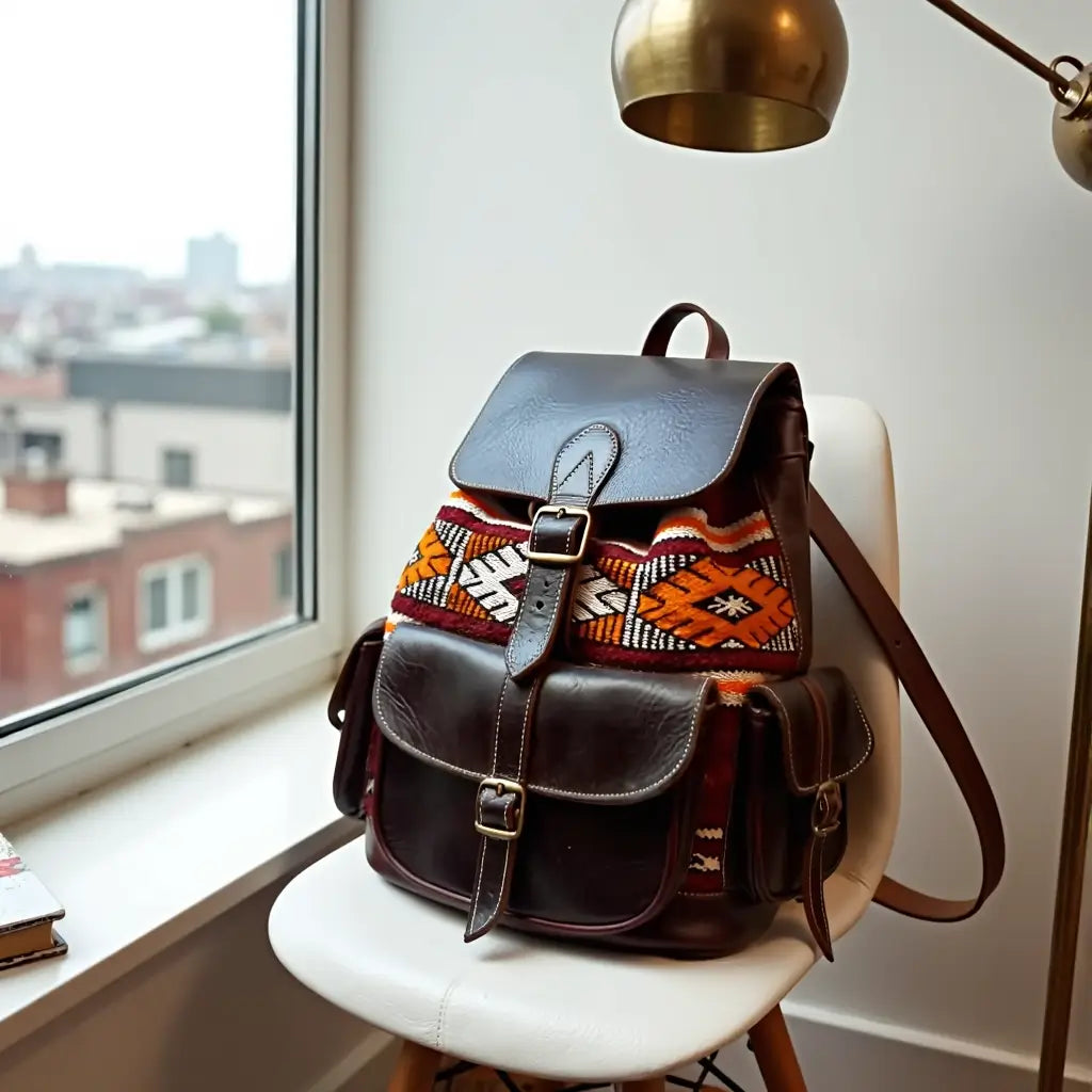 Atlas Leather & Kilim Backpack – Handcrafted Moroccan Travel Bag image 9