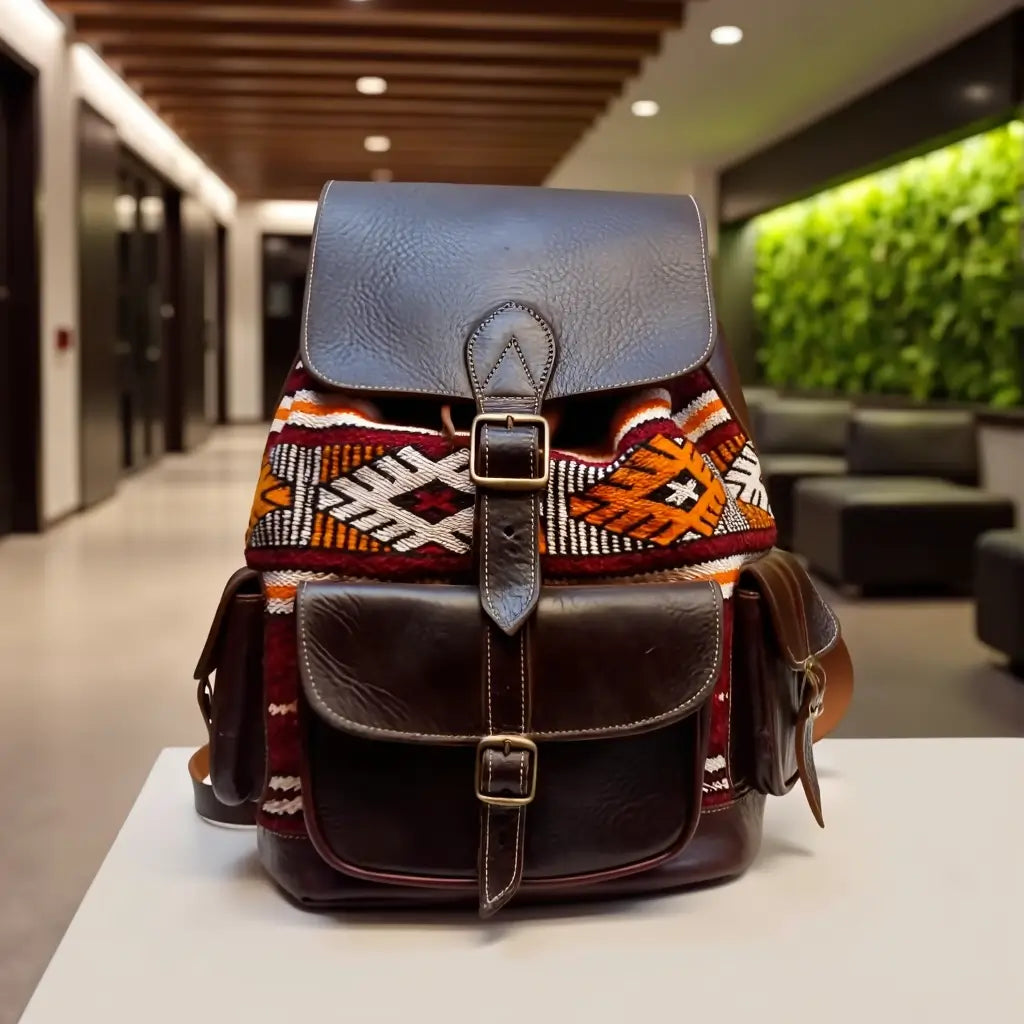 Atlas Leather & Kilim Backpack – Handcrafted Moroccan Travel Bag image 10