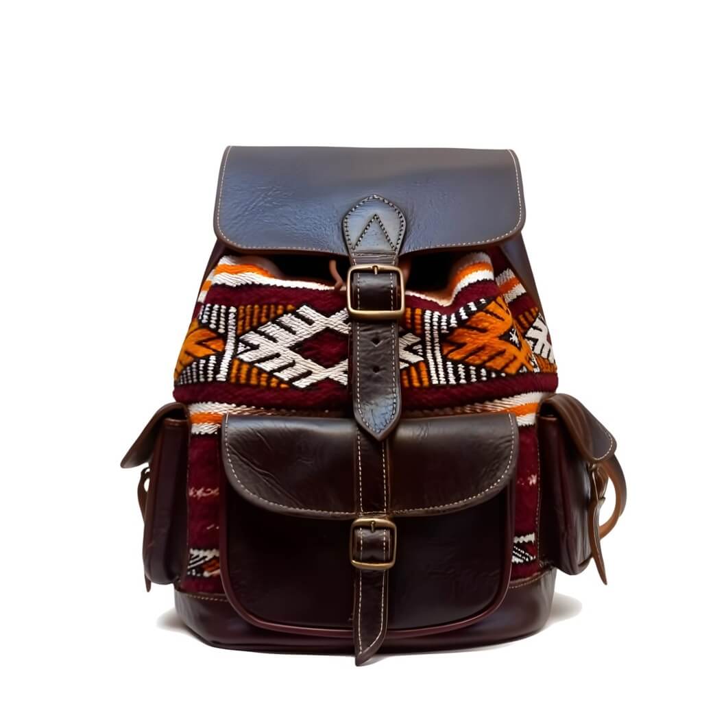 Atlas Leather & Kilim Backpack – Handcrafted Moroccan Travel Bag image