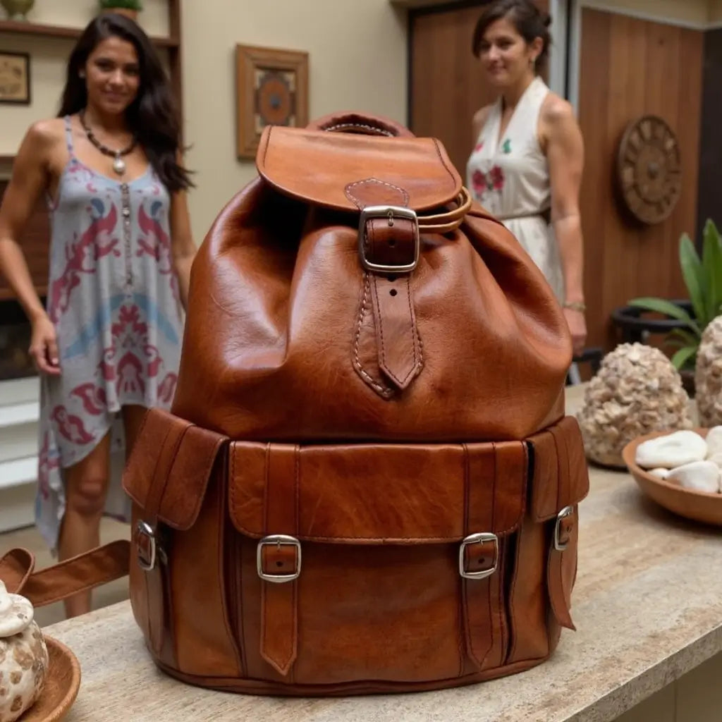 Brown Leather Buckle Backpack – Handcrafted Vintage Style Laptop Bag image 8