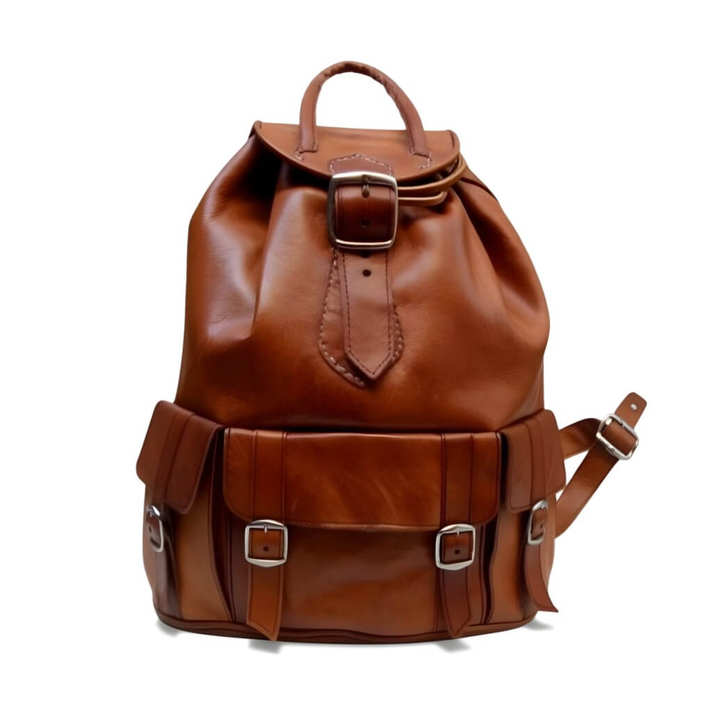 Brown Leather Buckle Backpack – Handcrafted Vintage Style Laptop Bag image