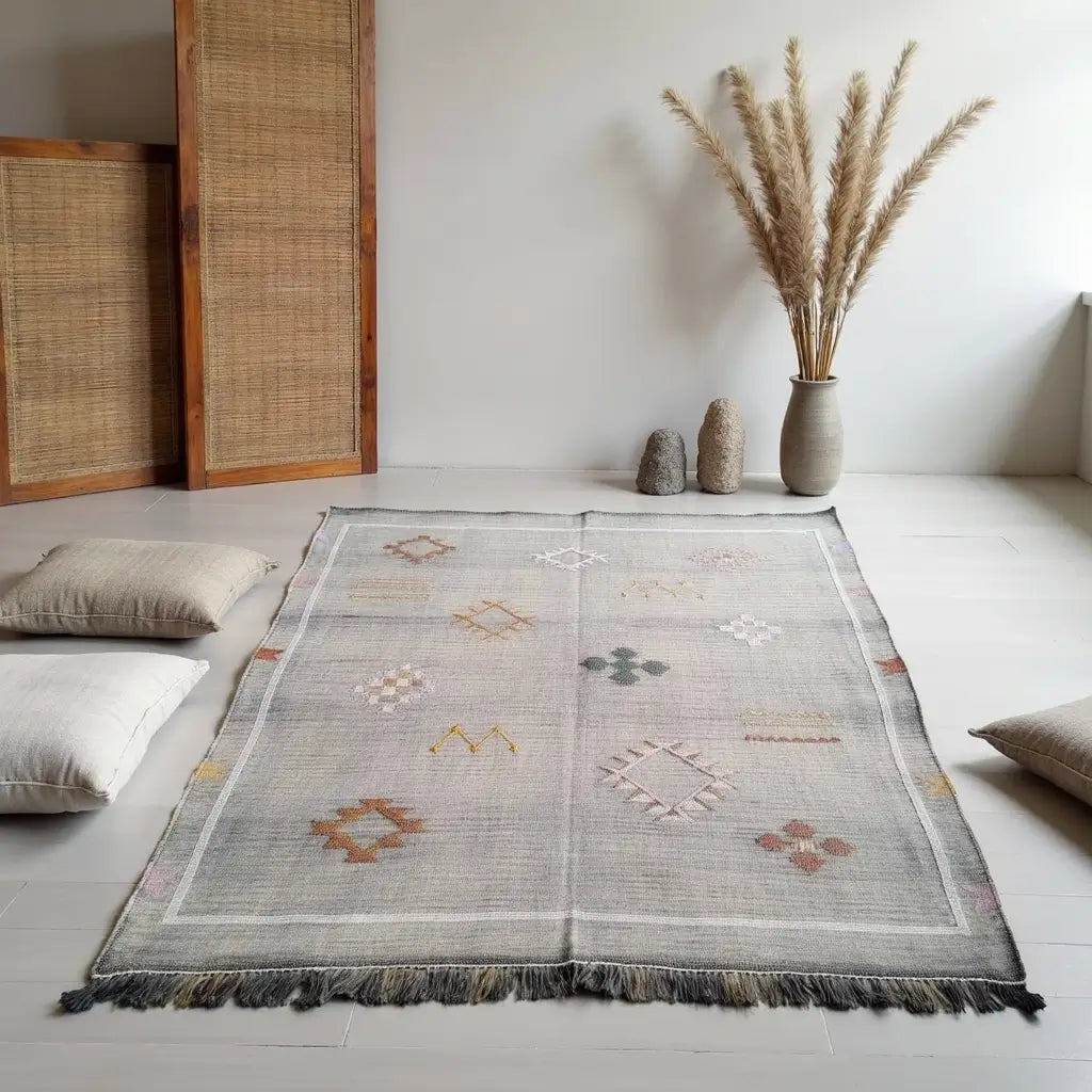 Handmade Gray Moroccan Cactus Rug – Premium Sabra Silk 100x150cm image 5