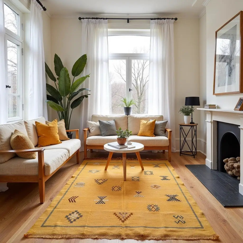 Handwoven Yellow Cactus Silk Rug 3×5 – Moroccan Tribal Wool Carpet image 6