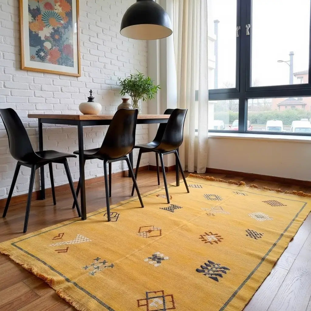 Handwoven Yellow Cactus Silk Rug 3×5 – Moroccan Tribal Wool Carpet image 5