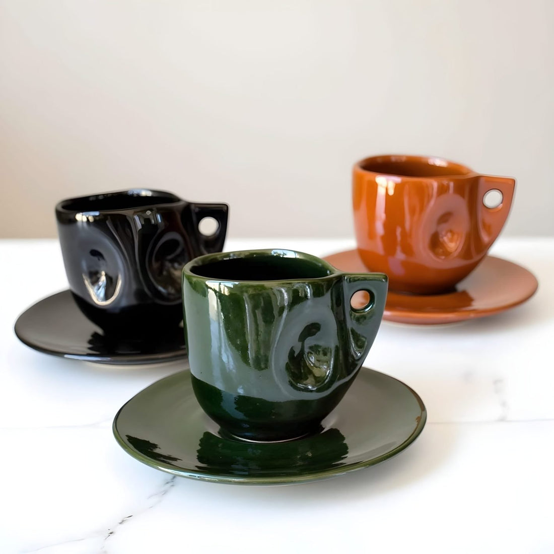 Handmade Moroccan Ceramic Coffee Cups and Saucers Set – Set of 6, Small Size image