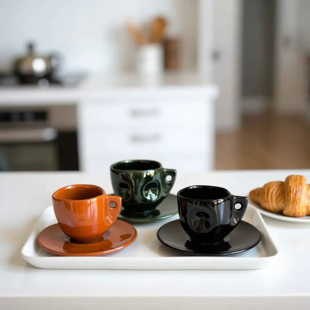Handmade Moroccan Ceramic Coffee Cups and Saucers Set – Set of 6, Small Size image 2
