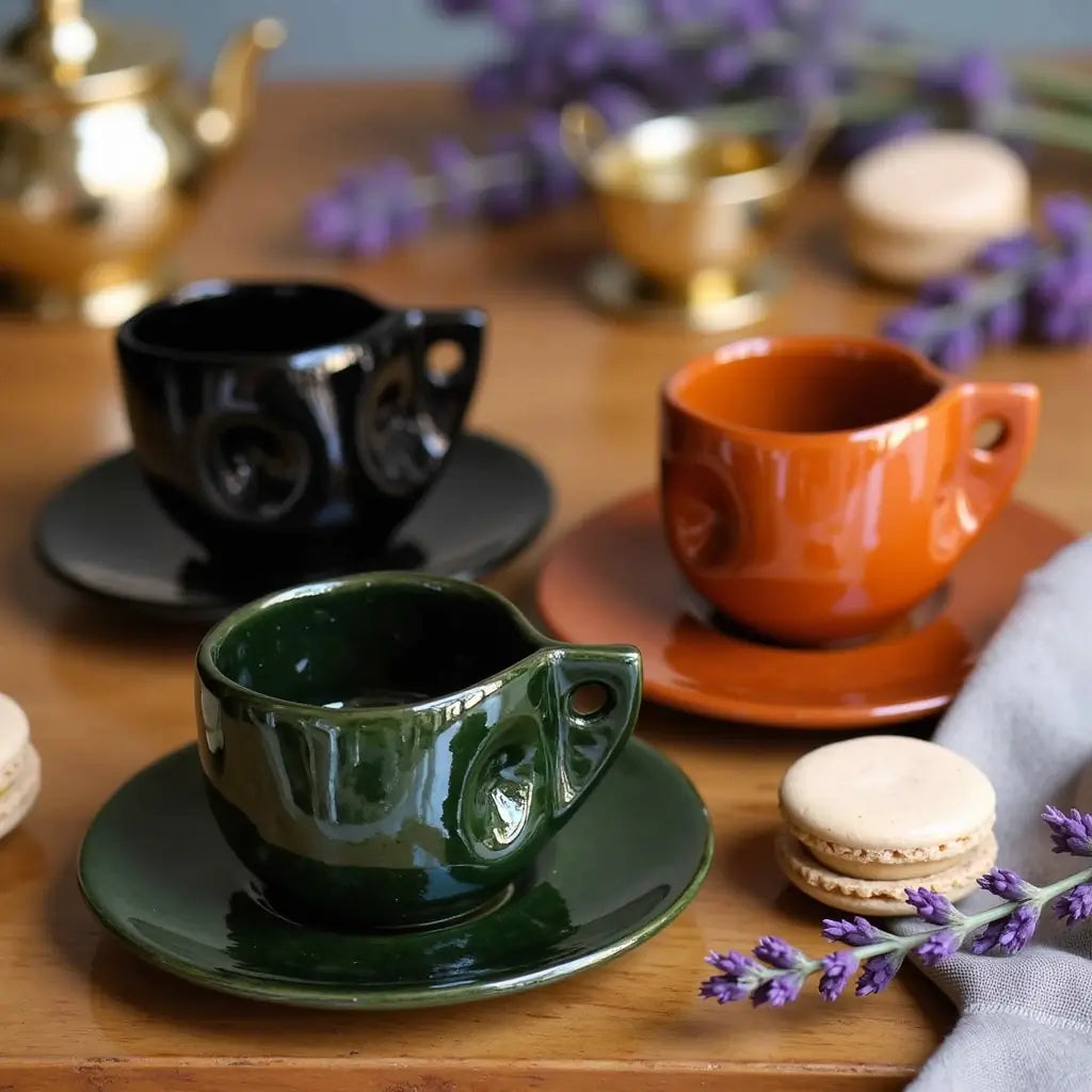 Handmade Moroccan Ceramic Coffee Cups and Saucers Set – Set of 6, Small Size image 4