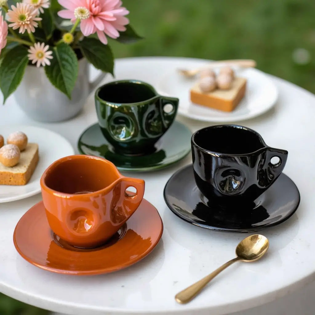 Handmade Moroccan Ceramic Coffee Cups and Saucers Set – Set of 6, Small Size image 3