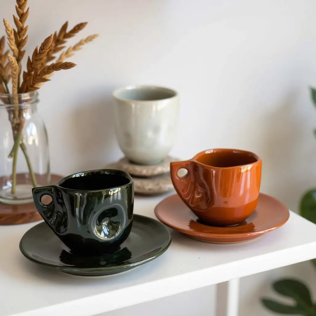 Handmade Moroccan Ceramic Coffee Cups and Saucers Set – Set of 6, Small Size image 6