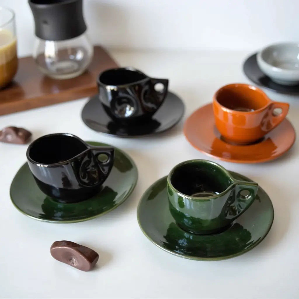 Handmade Moroccan Ceramic Coffee Cups and Saucers Set – Set of 6, Small Size image 8
