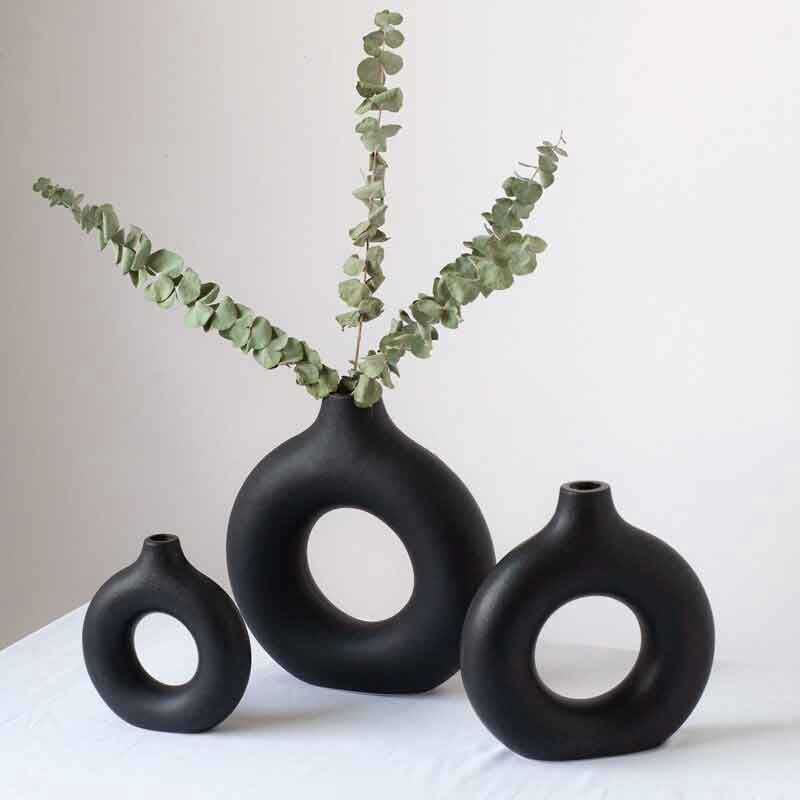 Handmade Moroccan Ceramic Donut Vase with Dry Flowers image 5