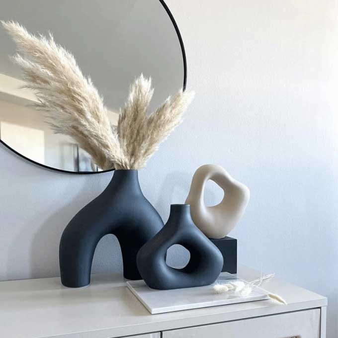 Modern Sculptural Ceramic Vase Set of 2 – Handcrafted Flower Vases image 2