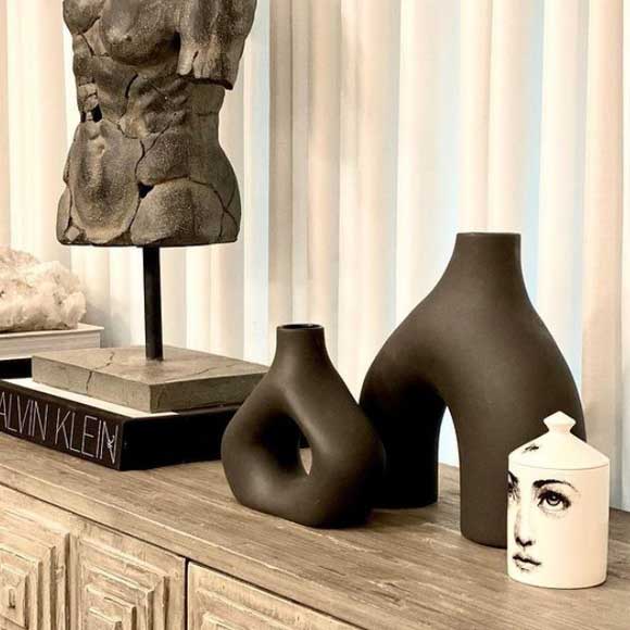 Modern Sculptural Ceramic Vase Set of 2 – Handcrafted Flower Vases image 2