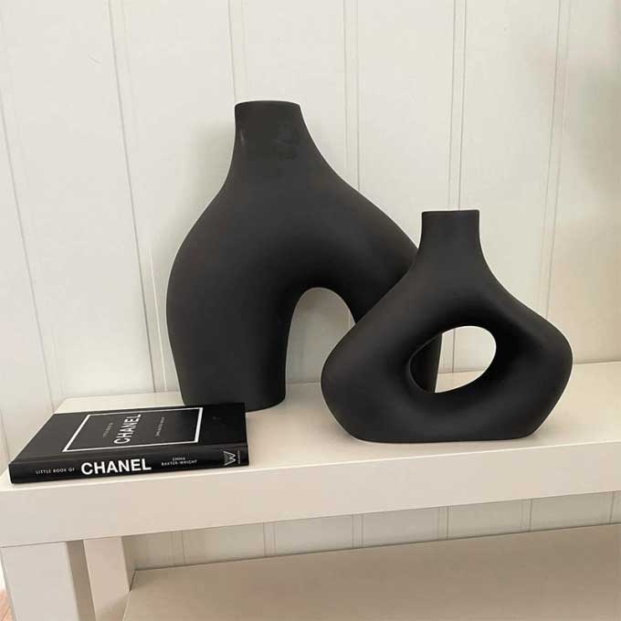 Modern Sculptural Ceramic Vase Set of 2 – Handcrafted Flower Vases image 5