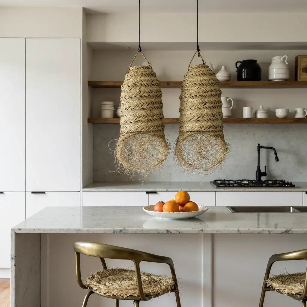 Cylindrical Palm Leaf Lamp Shade – Handwoven Pendant Light with Fringe image 10