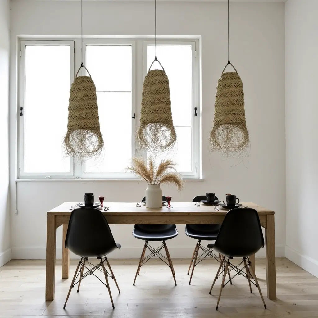 Cylindrical Palm Leaf Lamp Shade – Handwoven Pendant Light with Fringe image 11