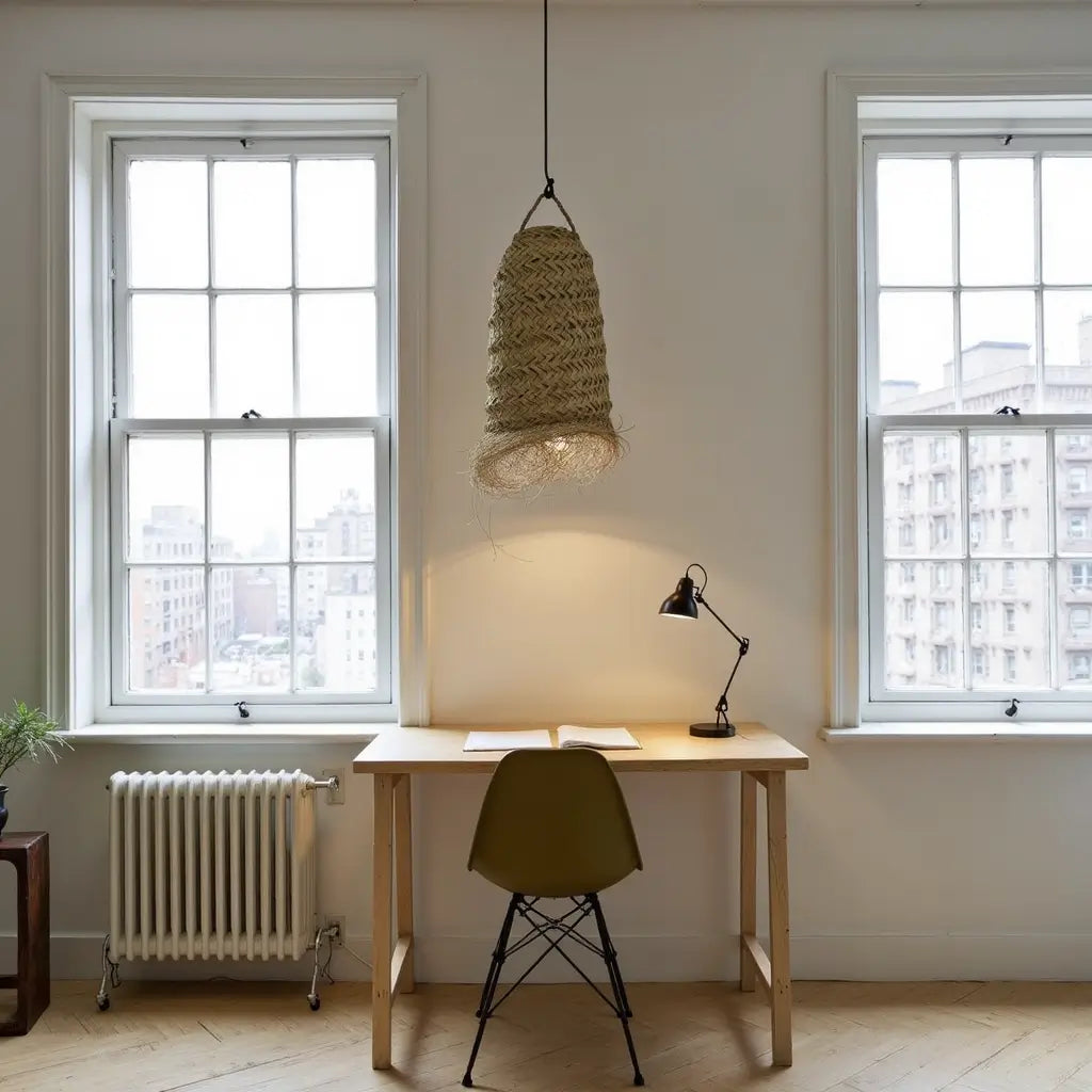 Cylindrical Palm Leaf Lamp Shade – Handwoven Pendant Light with Fringe image 5