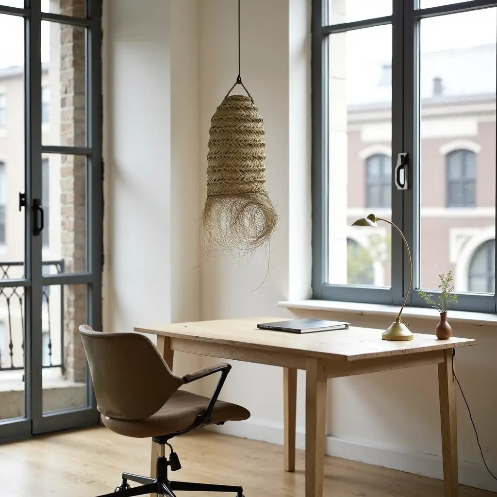 Cylindrical Palm Leaf Lamp Shade – Handwoven Pendant Light with Fringe image 6