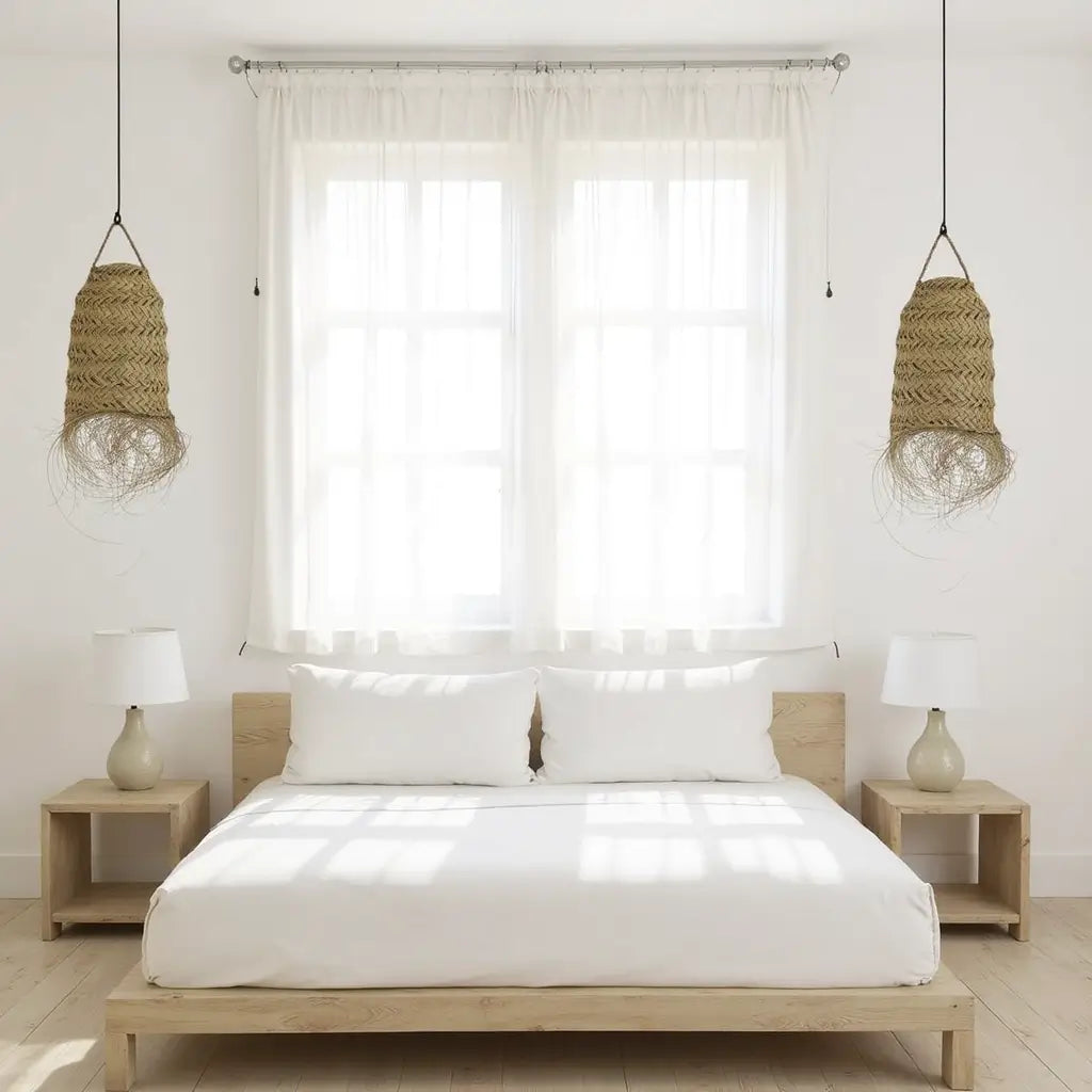 Cylindrical Palm Leaf Lamp Shade – Handwoven Pendant Light with Fringe image 7