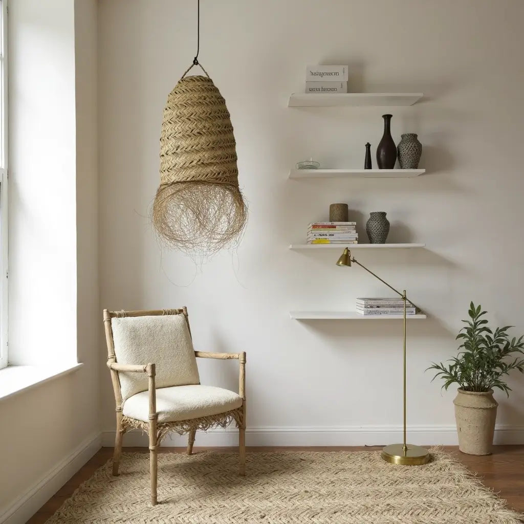 Cylindrical Palm Leaf Lamp Shade – Handwoven Pendant Light with Fringe image 8