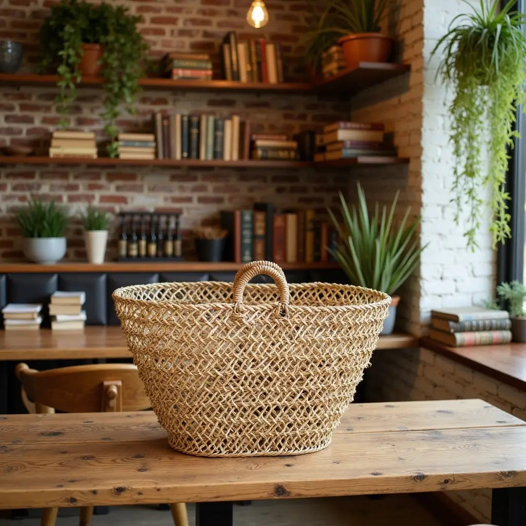 Natural Mesh Straw Beach Shopper – Handwoven Market Tote 12×19″ image 8