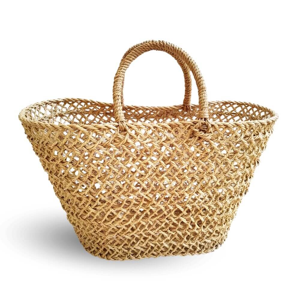 Natural Mesh Straw Beach Shopper – Handwoven Market Tote 12×19″ image