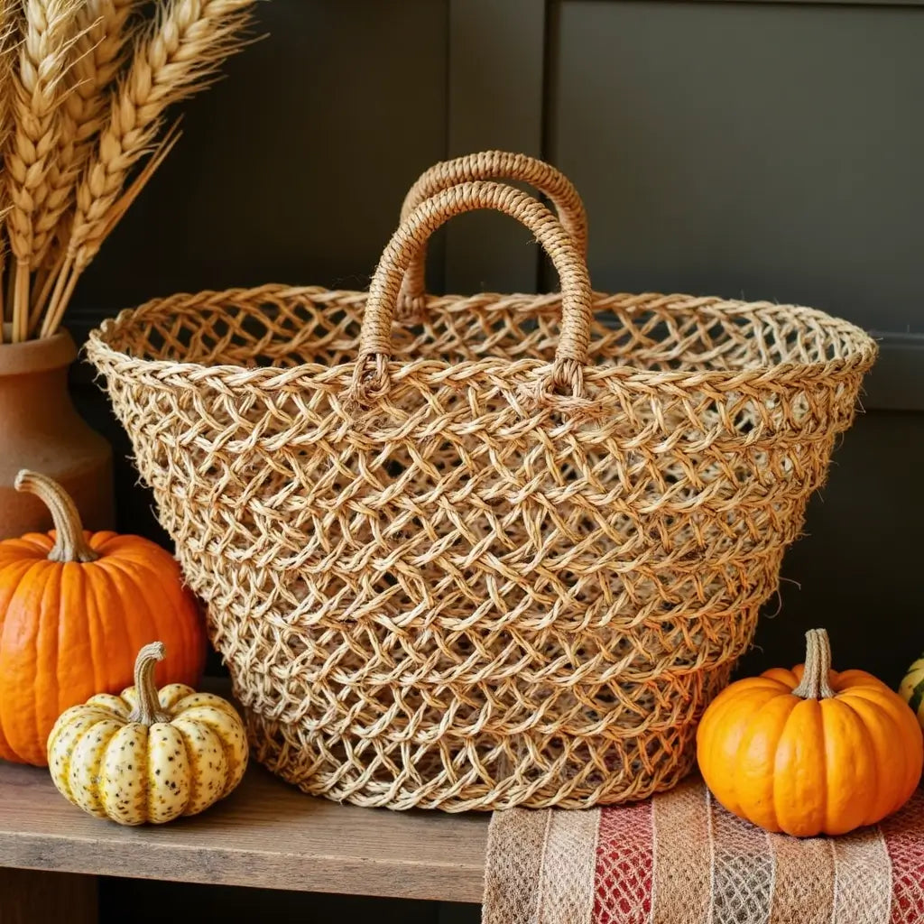 Natural Mesh Straw Beach Shopper – Handwoven Market Tote 12×19″ image 4