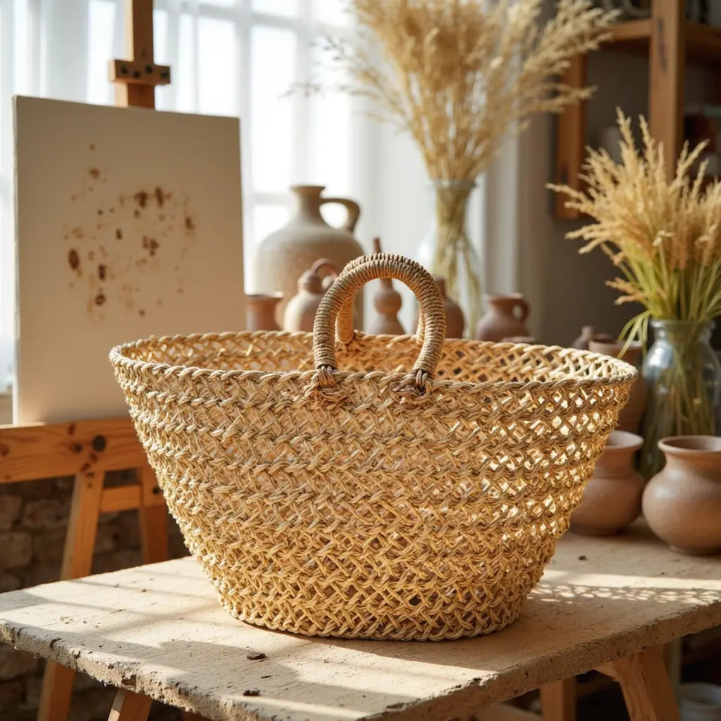 Natural Mesh Straw Beach Shopper – Handwoven Market Tote 12×19″ image 6