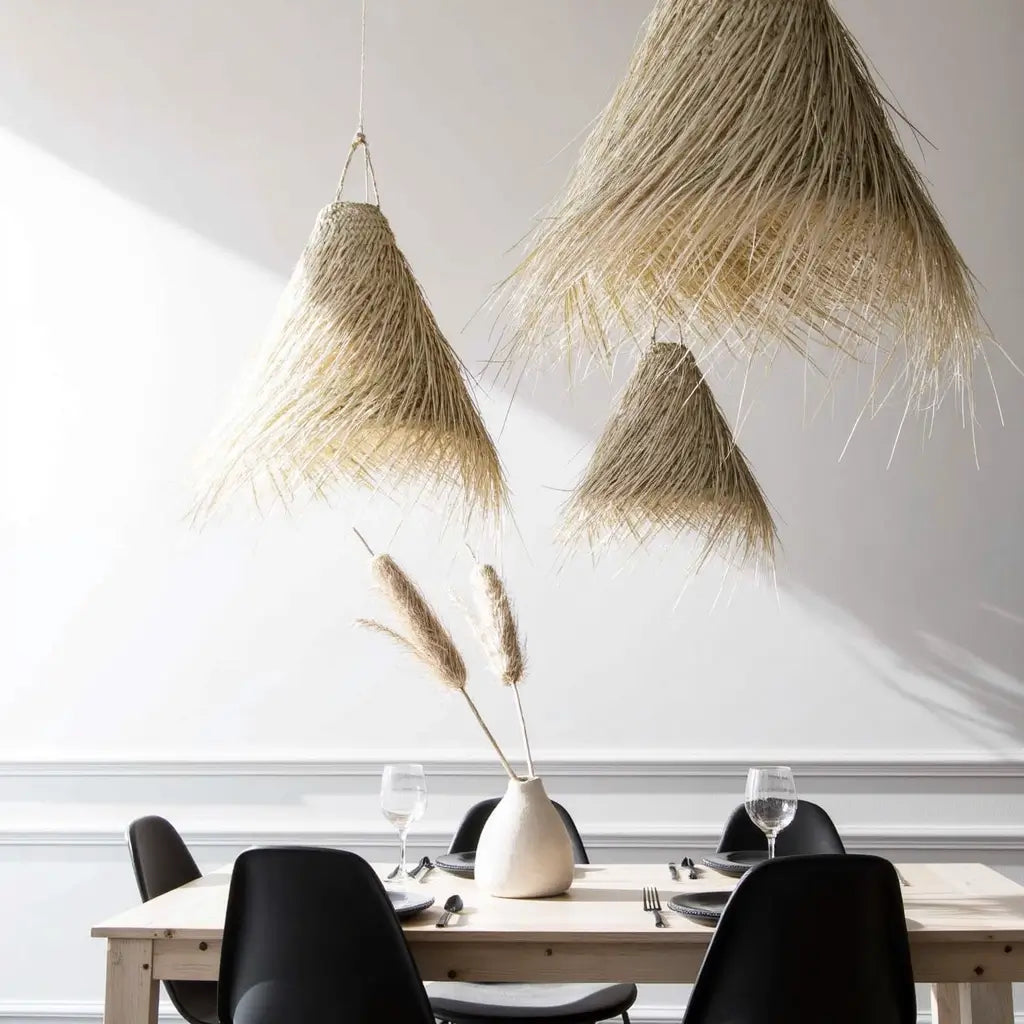 Conical Palm Leaf Pendant Light – Handwoven Natural Fiber Lampshade image 11