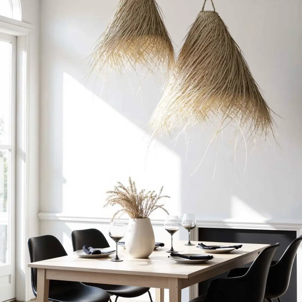 Conical Palm Leaf Pendant Light – Handwoven Natural Fiber Lampshade image 12