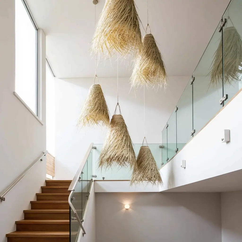 Conical Palm Leaf Pendant Light – Handwoven Natural Fiber Lampshade image 2