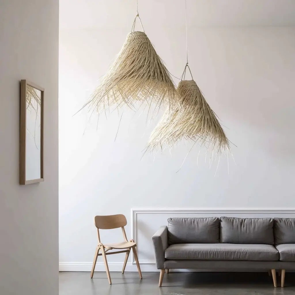 Conical Palm Leaf Pendant Light – Handwoven Natural Fiber Lampshade image 3