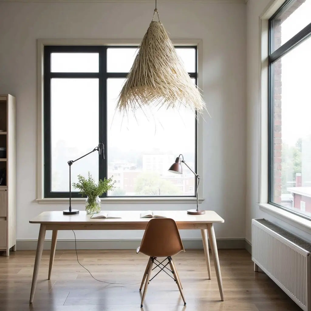 Conical Palm Leaf Pendant Light – Handwoven Natural Fiber Lampshade image 4