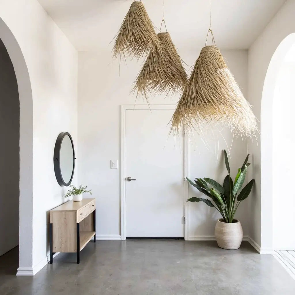 Conical Palm Leaf Pendant Light – Handwoven Natural Fiber Lampshade image 5