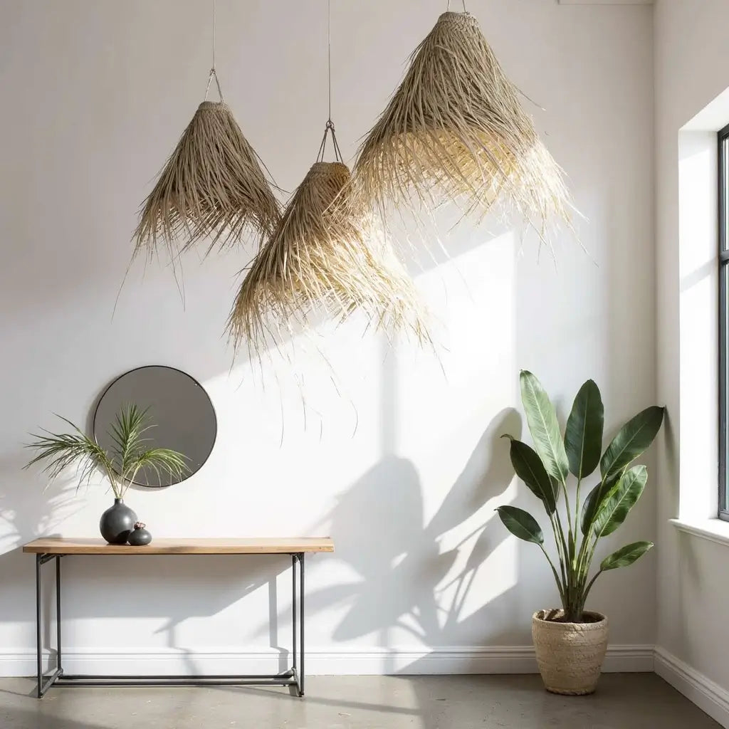 Conical Palm Leaf Pendant Light – Handwoven Natural Fiber Lampshade image 6