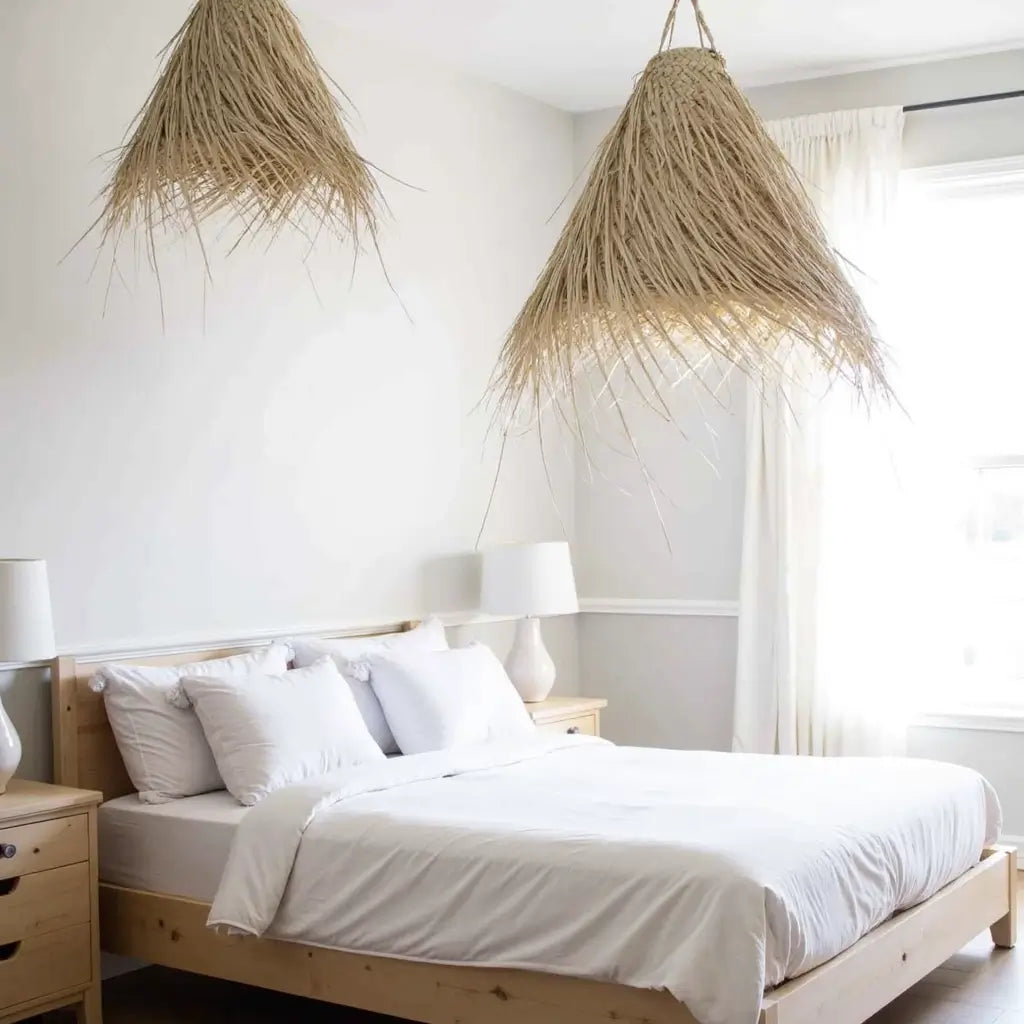 Conical Palm Leaf Pendant Light – Handwoven Natural Fiber Lampshade image 7