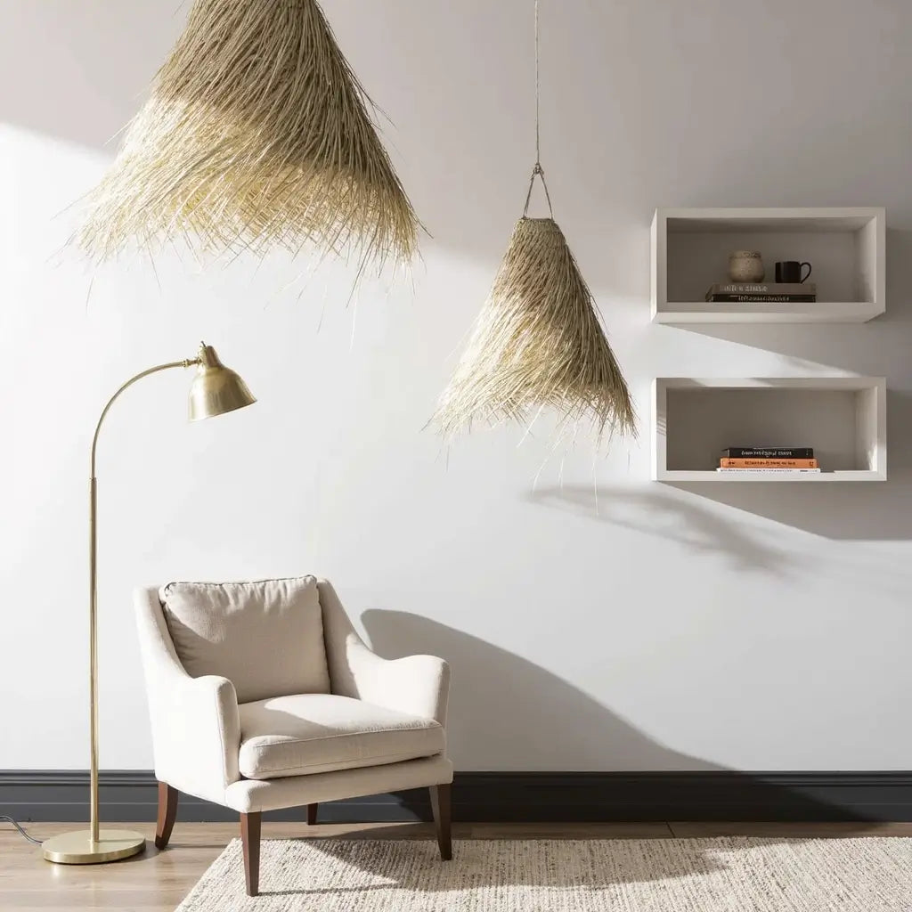 Conical Palm Leaf Pendant Light – Handwoven Natural Fiber Lampshade image 8