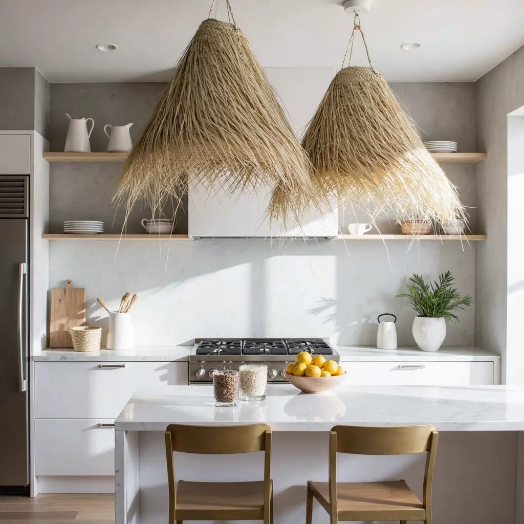 Conical Palm Leaf Pendant Light – Handwoven Natural Fiber Lampshade image 9