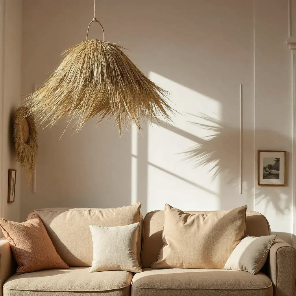 Natural Palm Leaf Pendant Light – Handwoven Lampshade 45cm image