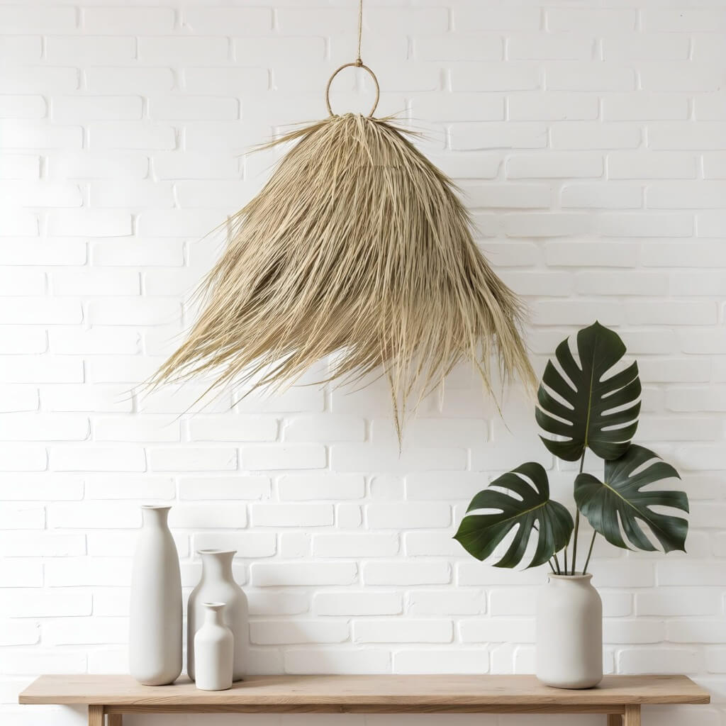 Natural Palm Leaf Pendant Light – Handwoven Lampshade 45cm image