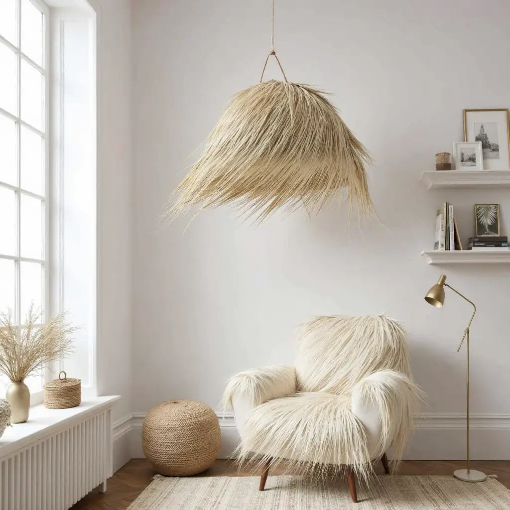 Natural Palm Leaf Pendant Light – Handwoven Lampshade 45cm image 7