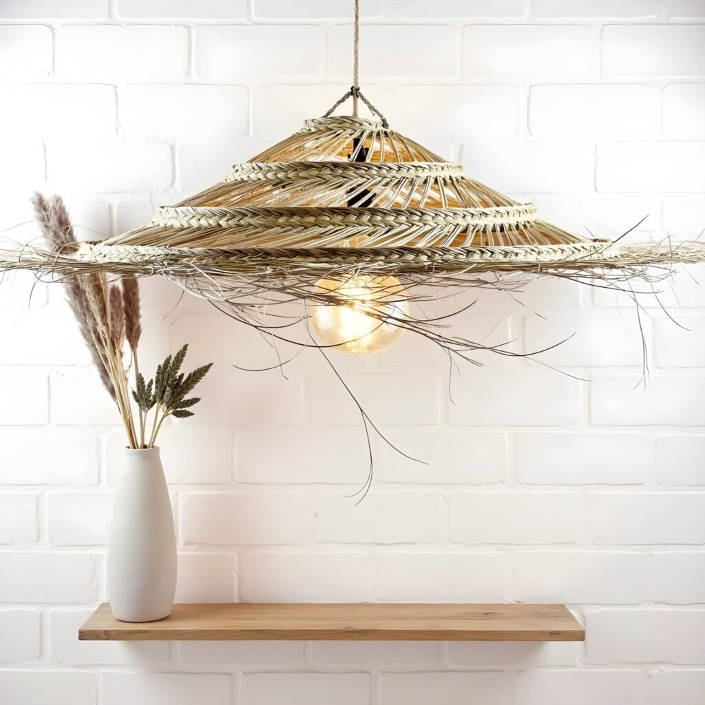 Oversized Palm Leaf Pendant Light – Three-Tiered Handwoven Ceiling Lamp image