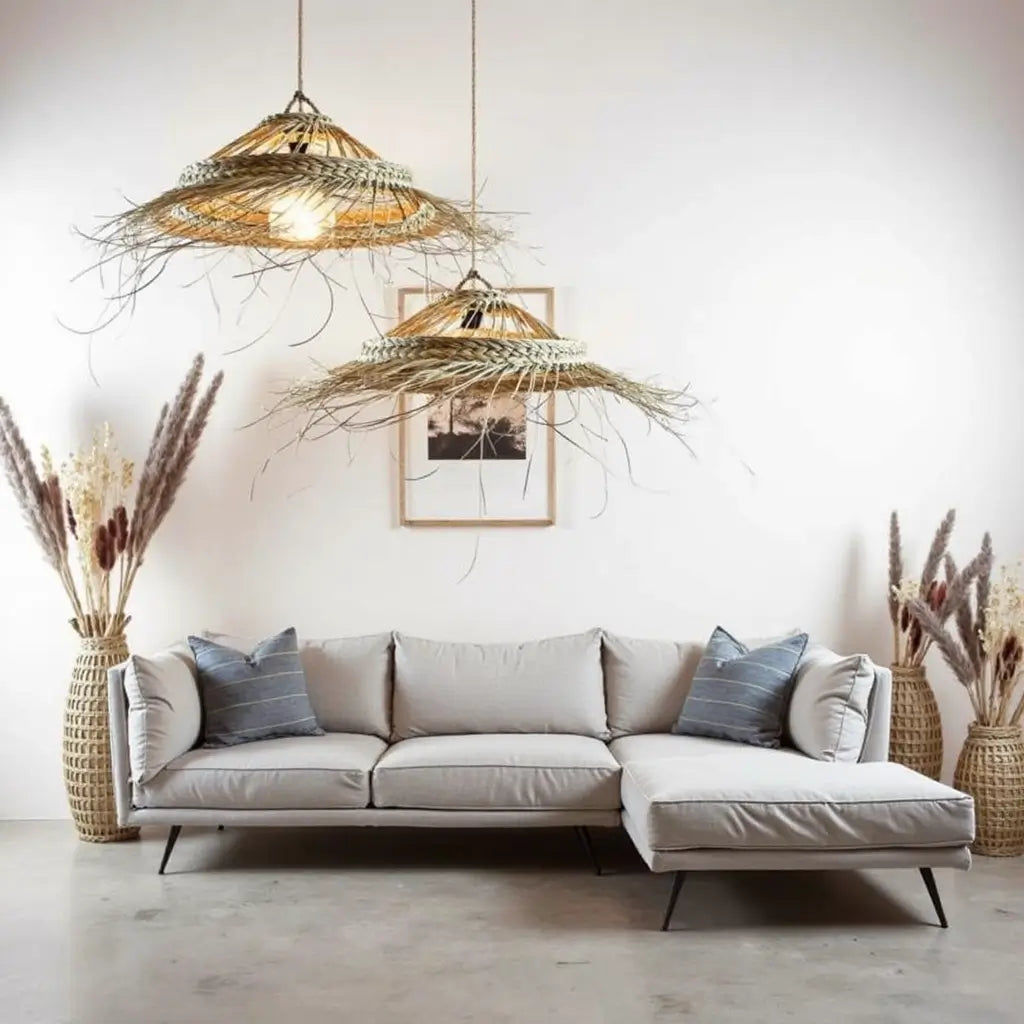 Oversized Palm Leaf Pendant Light – Three-Tiered Handwoven Ceiling Lamp image 3